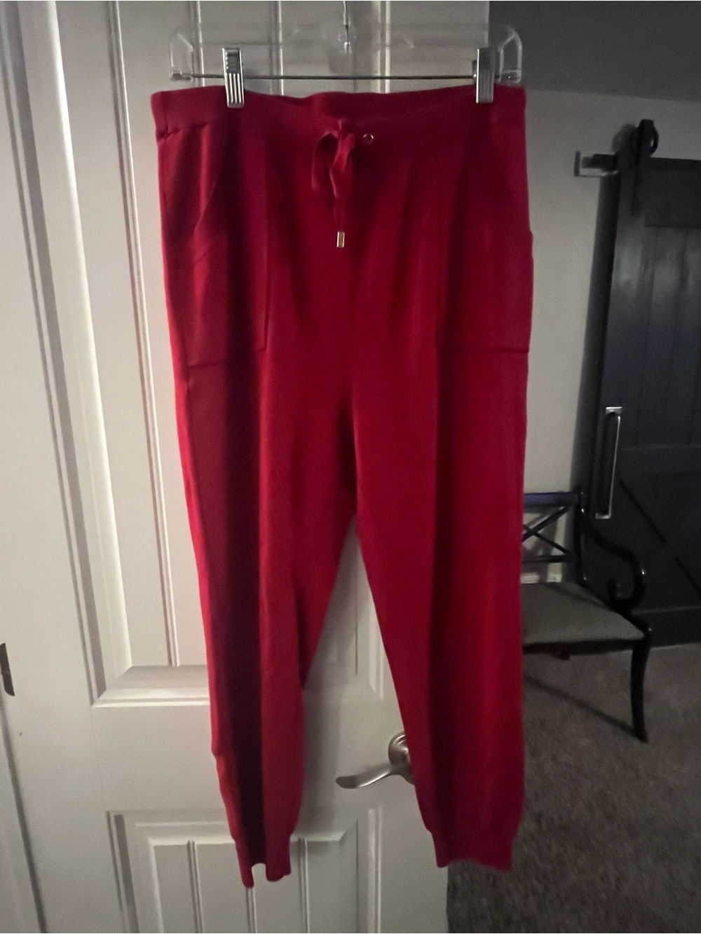 Chico's Cashmere Blend Red Drawstring Joggers, Medium